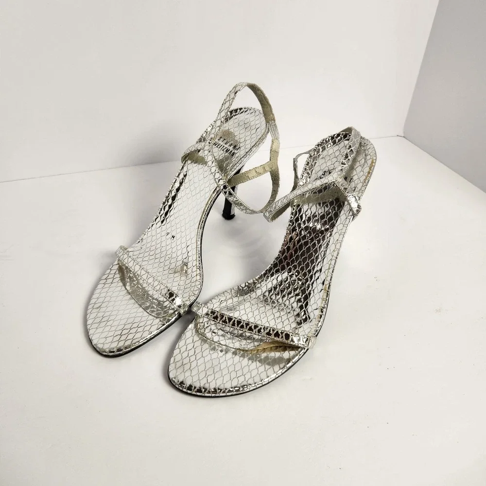 Stuart Weitzman Women's Classy Elegant‎ Stiletto Strappy Sandals Silver Size 9M